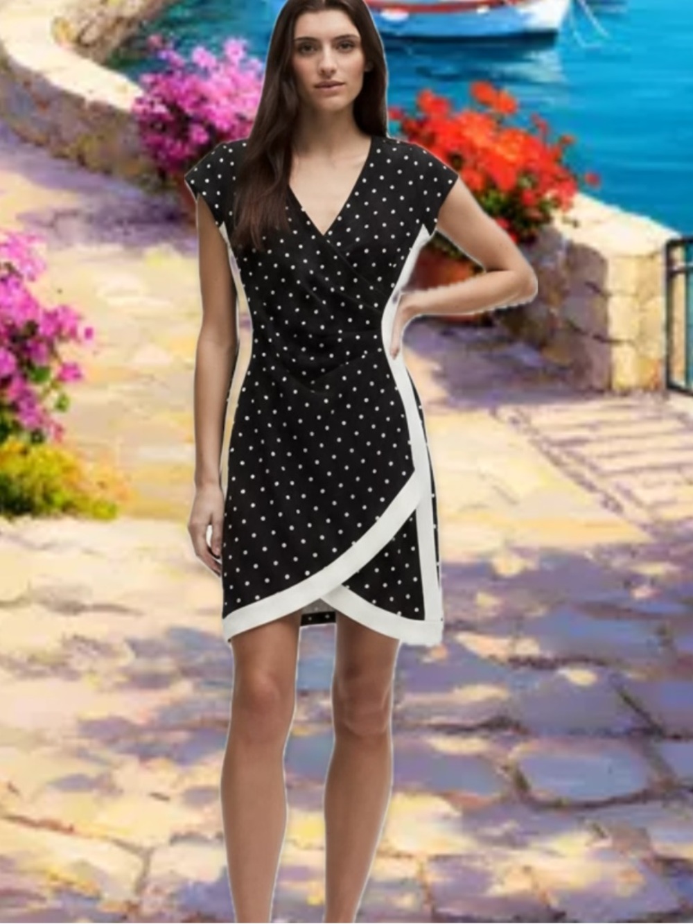 Almost Famous Black White Polka Dot Sleeveless Stretch Cocktail Dress Small M